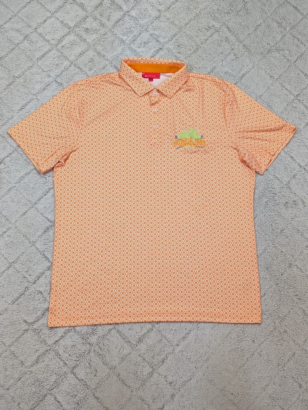 Redvanley Shirt Mens L Orange Geometric Performance Stretch Polo Golf Palms Pars